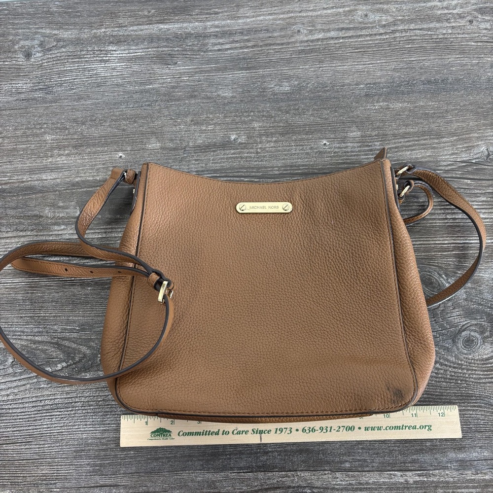 Michael Kors Crossbody Bag Womens Medium Brown Leather Zip Adjustable Strap